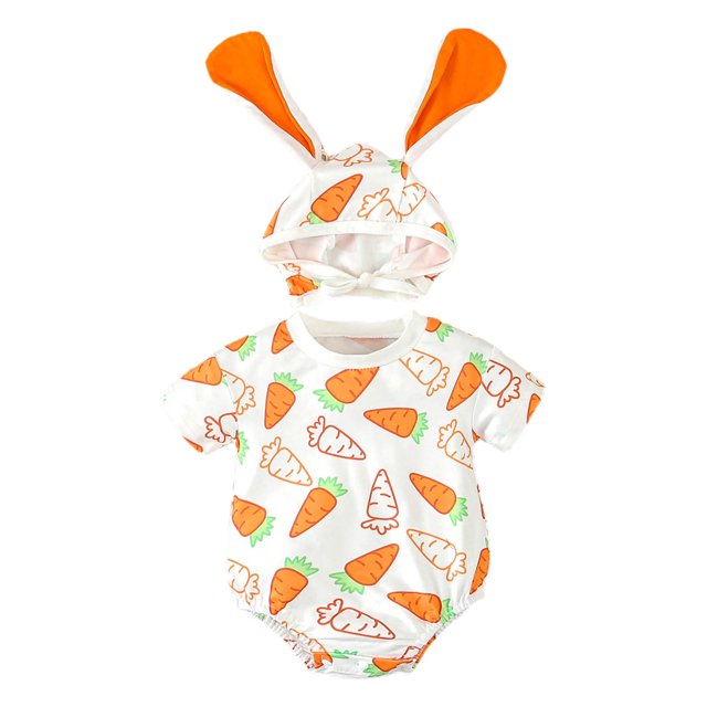 GPOECD Boys Girls Easter Short Sleeve Rabbit Pullover Romper Sweatshirt Bodysuits Short Sleeve Rompers for White-J,3-6 Months