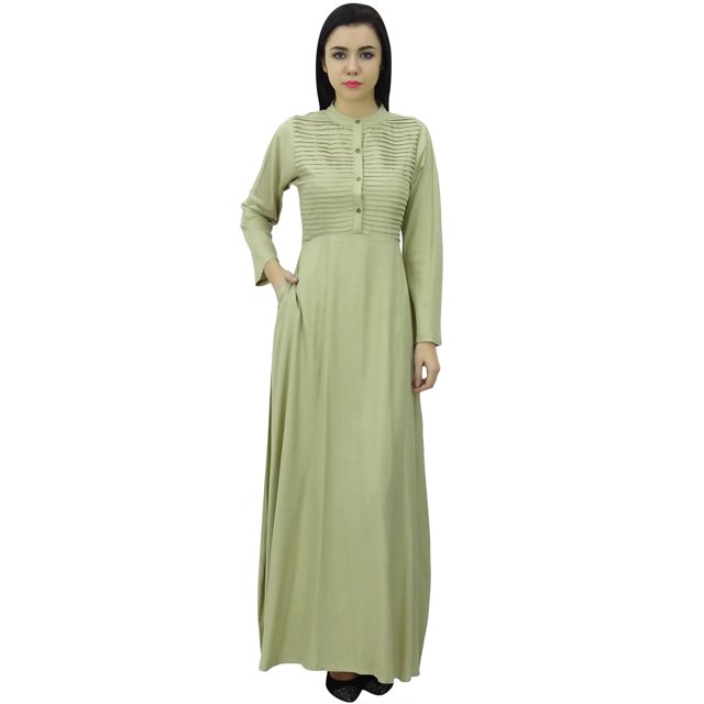 Bimba Robe Jilbab Unie à Manches Longues pour Femme, Col Mandarin, avec Poches