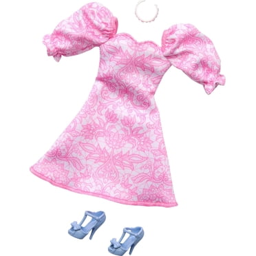 Barbie  Tenue  Coffret avec robe à manches bouffantes rose et acc.