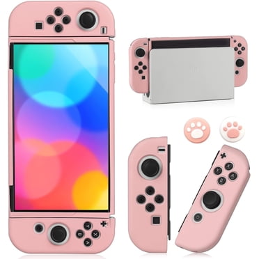KOMI Switch Étui OLED pour Nintendo Switch Modèle OLED, Coque Dockable Protecteur Souple en TPU pour Poignées et Console Switch OLED et Accessoires avec 2 Pcs Capuchons de Pouce, Rose
