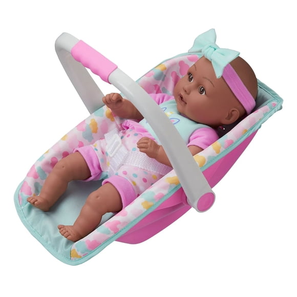 My Sweet Baby 13-inch Baby Doll with Carrier and Handle Play Set, 4 Pieces Included, Dark Skin Tone, Pink Theme