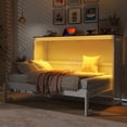 thumbnail image 2 of Lit Escamotable Format Simple avec Lumière DEL, Peut Se Replier dans une Armoire, Armoire Murale Dissimulée, Blanc+brun, 2 of 23