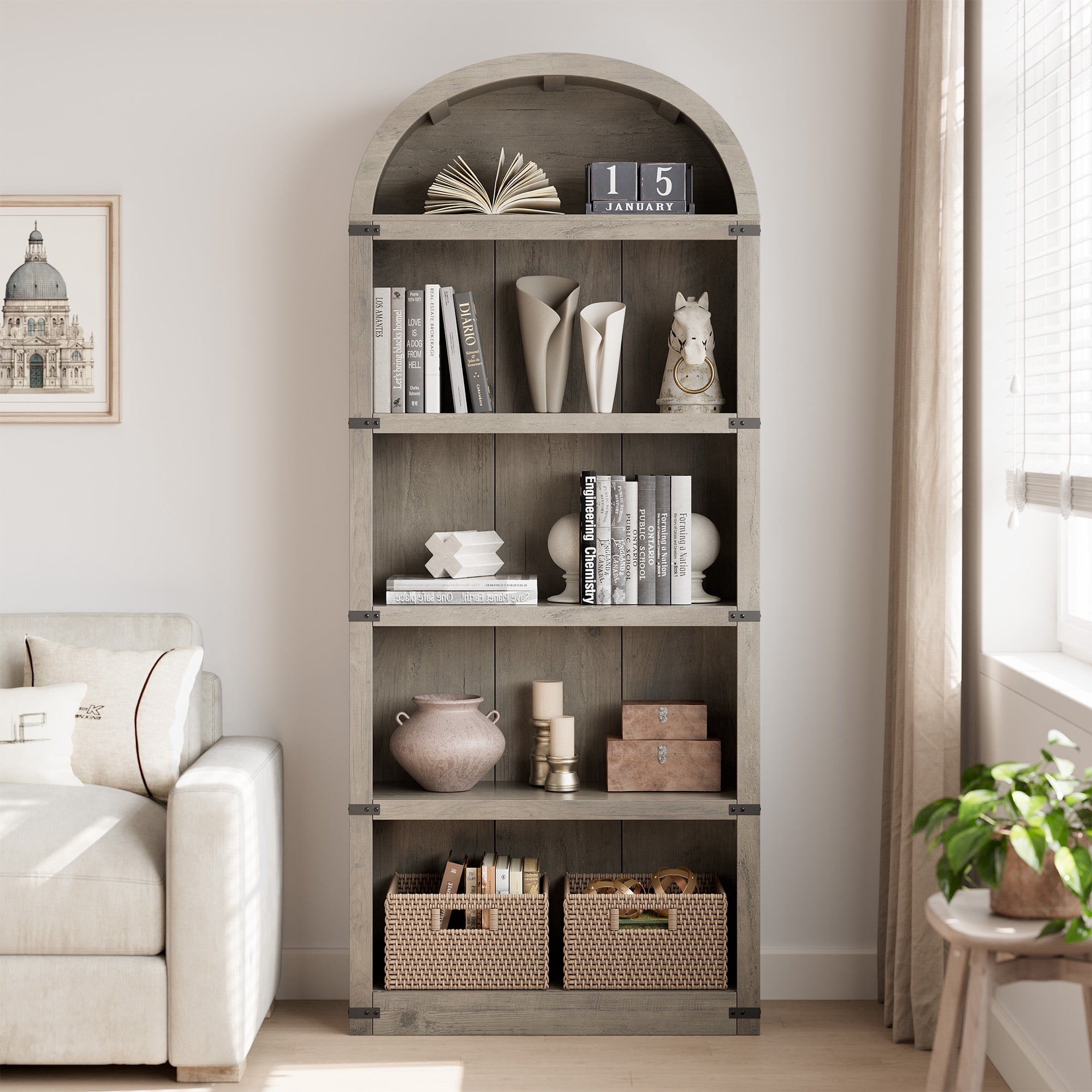 71" Tall Wooden Bookshelf, Large Open Display Bookcase with Ample Storage, Floor Standing Book Shelf for Living Room, Home Office, Bed Room（Grey，Basic）
