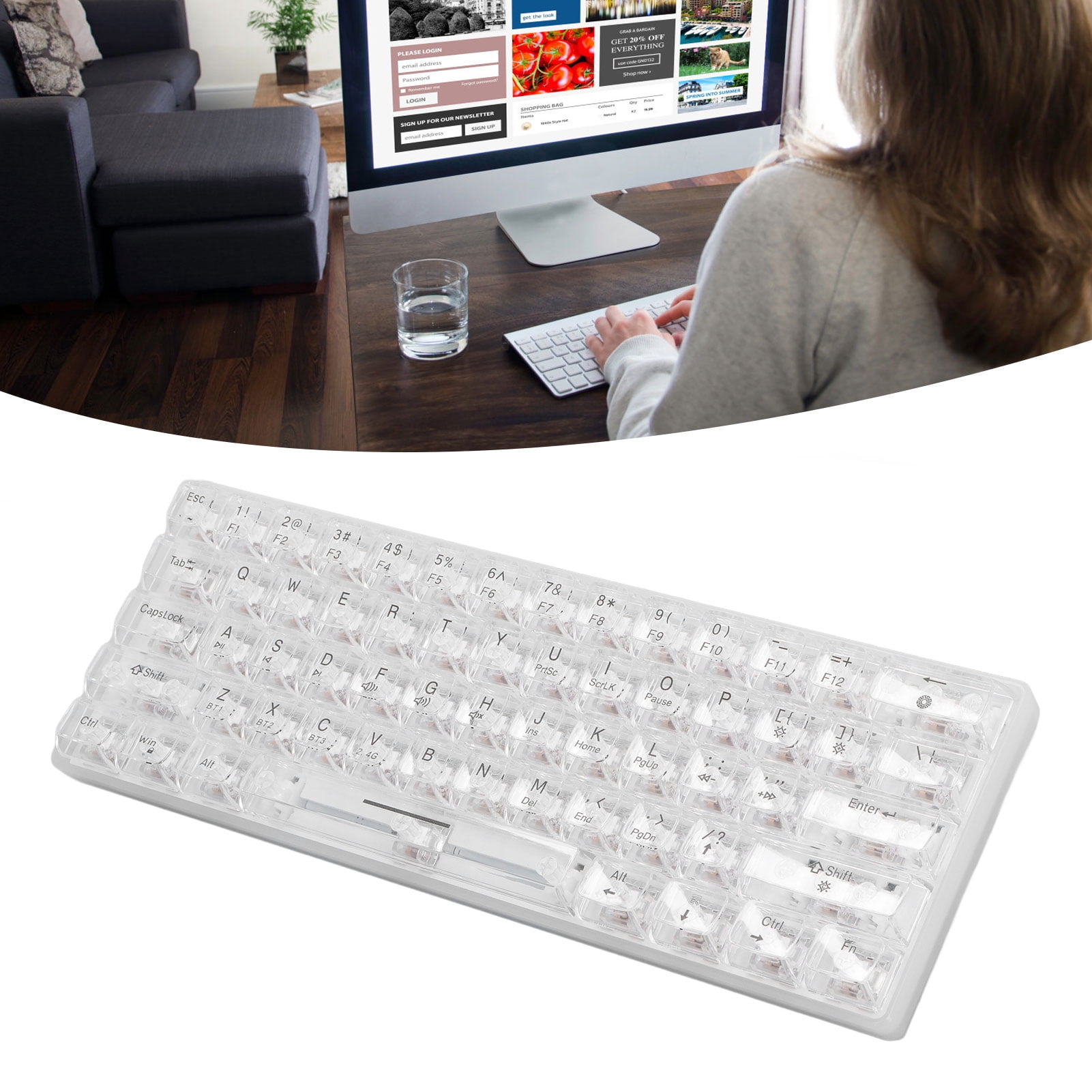 Mechanical Keyboard,  2.4G  Wired 2000mAh 3 Mode RGB Keyboard  for Laptop for IOS