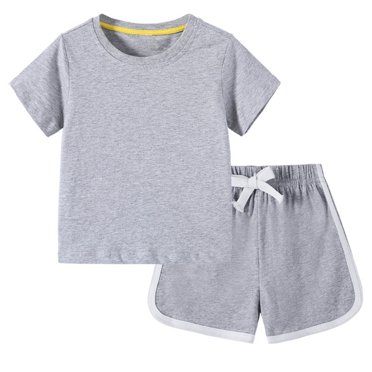 Chbgutlmr Vêtements pour Bébés Garçons Filles Ensemble 2 Pcs d'Été Enfants T-Shirts Amples de Couleur Unie Shorts à Taille Élastique Ensemble Décontracté