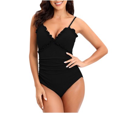 RKSTN Swimsuit Women Sexy With Chest Pad Without Underwire Bikini Solid Color Deep V Comfortable One Piece Swimsuits