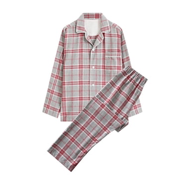 LSLJS Mens Pajama Sets Casual Plaid Print Homewear Long-Sleeve Tops Trousers Turndown Collar Night Pajamas Suits Gifts for Men