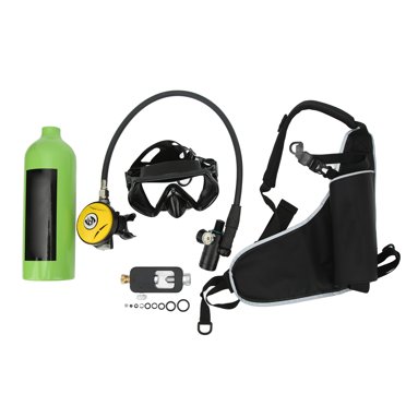 1L Mini Scuba Diving Tank Oxygen Cylinder Underwater Breathing Diving Kit with Diving Goggles Strap Bag Adapter Green