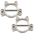 thumbnail image 1 of Nipple Ring Cat Shape 2PCS Stainless Steel Nipple Barbell Body Piercing Jewelry, 1 of 6
