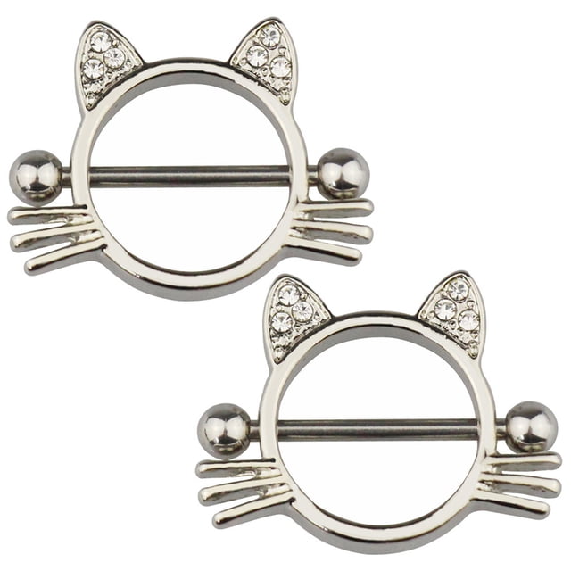 Nipple Ring Cat Shape 2PCS Stainless Steel Nipple Barbell Body Piercing Jewelry