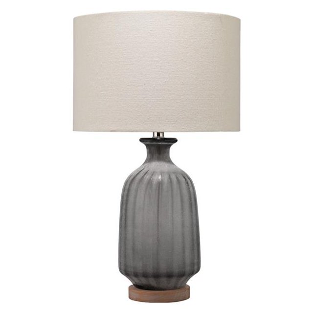 Benzara BM241132 Table Lamp with Frosted Glass Body & Fabric Shade, Gray