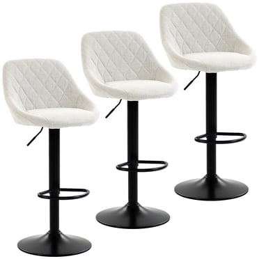 HOMCOM Bar Stools Set of 3 with Adjustable Linen-Look Bar Chairs, Off-White