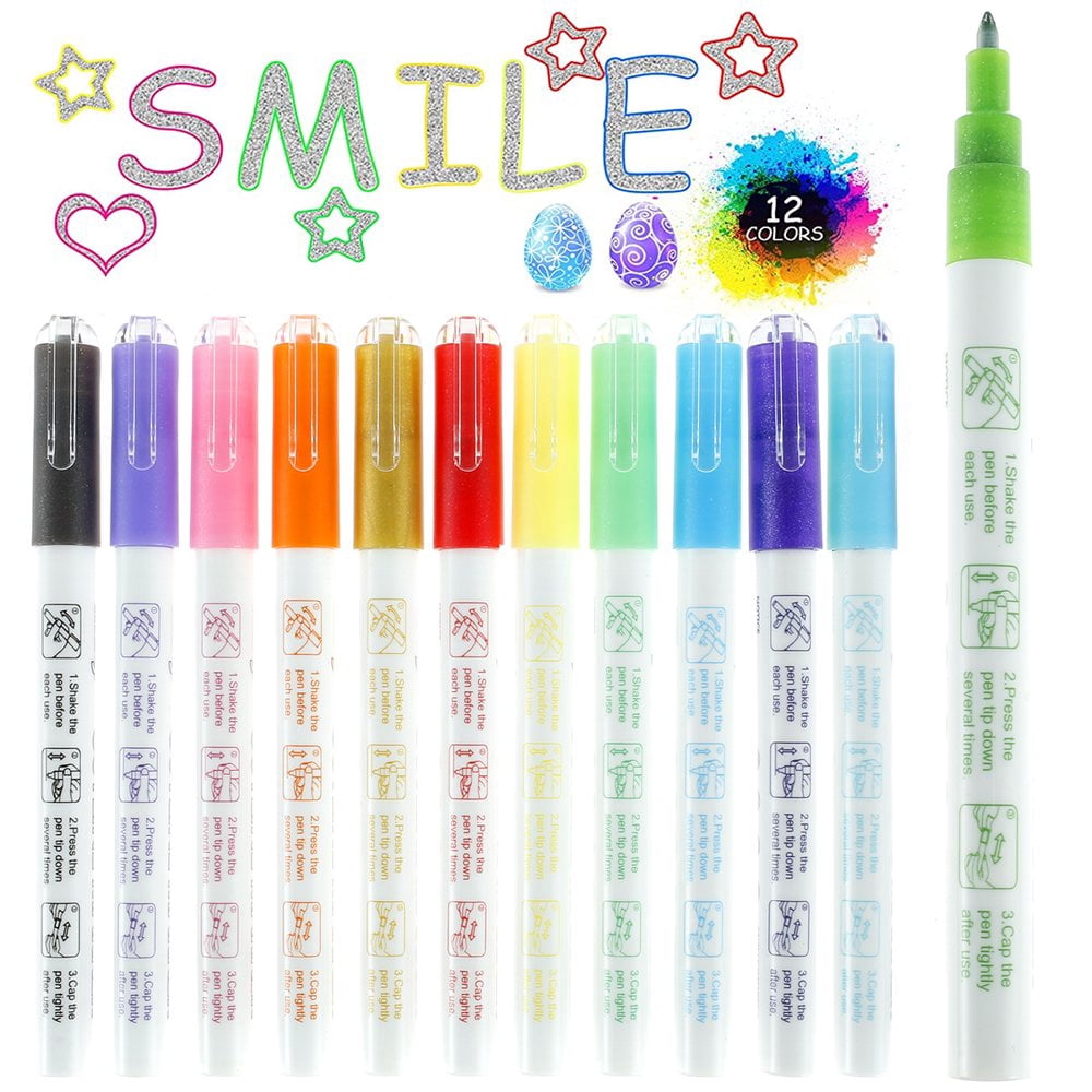 Outline Markers  Super Squiggles Shimmer Markers  12 Color Metallic Markers Double Line Pen
