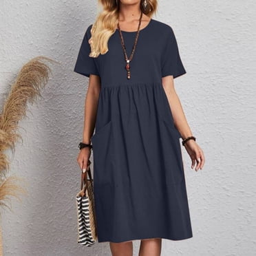 Gspmoly Womens Dresses, Fashion Women Summer Casual Round-Neck Short Sleeve High Waist Dress Formal Dresses for Women up to 65% Off
