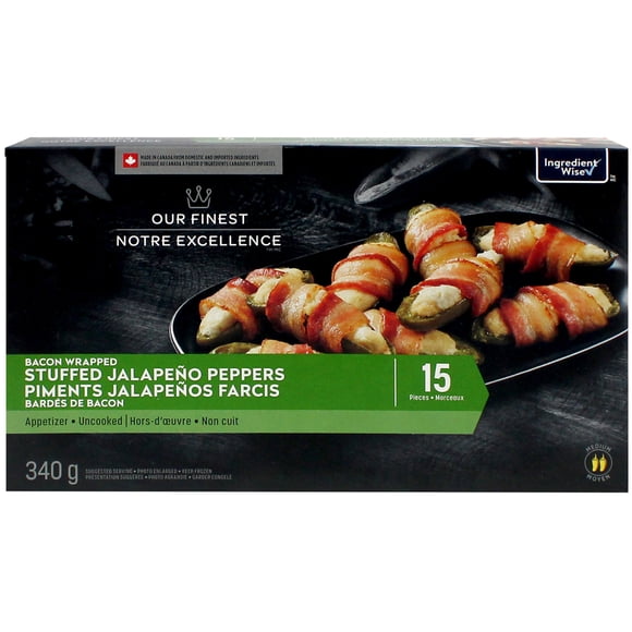Our Finest Bacon Wrapped Stuffed Jalapeño Peppers, 15 Pieces, 340g