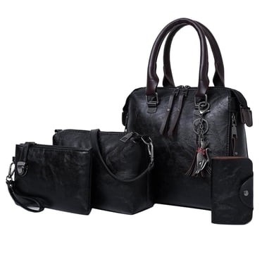 4pcs/set Women Handbag PU Leather Shoulder Bag Tote Purse Satchel Gift Black