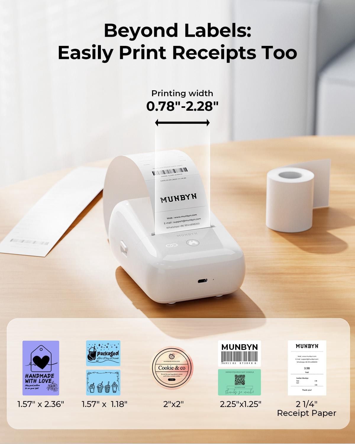 MUNBYN FM226 Bluetooth Portable Label Maker - White