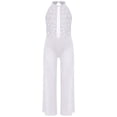 thumbnail image 2 of Oyolan One Piece Rompers Overall for Girls Rhinestones Dance Bodysuit Disco Party Wide Leg Pants Playsuit White 10, 2 of 4