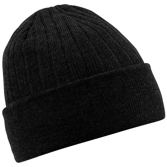 Beechfield Tuque d'Hiver/de Ski Thinsulate Thermique Noire, Fabriquée en Tissu Acrylique 100 % à Toucher Doux avec Doublure ThinsulateTM pour une Isolation Supérieure. Dotée d'Un design à Revers Non Nervuré pour un Ajustement Facile. Taille Unique Convient à la Plupart.