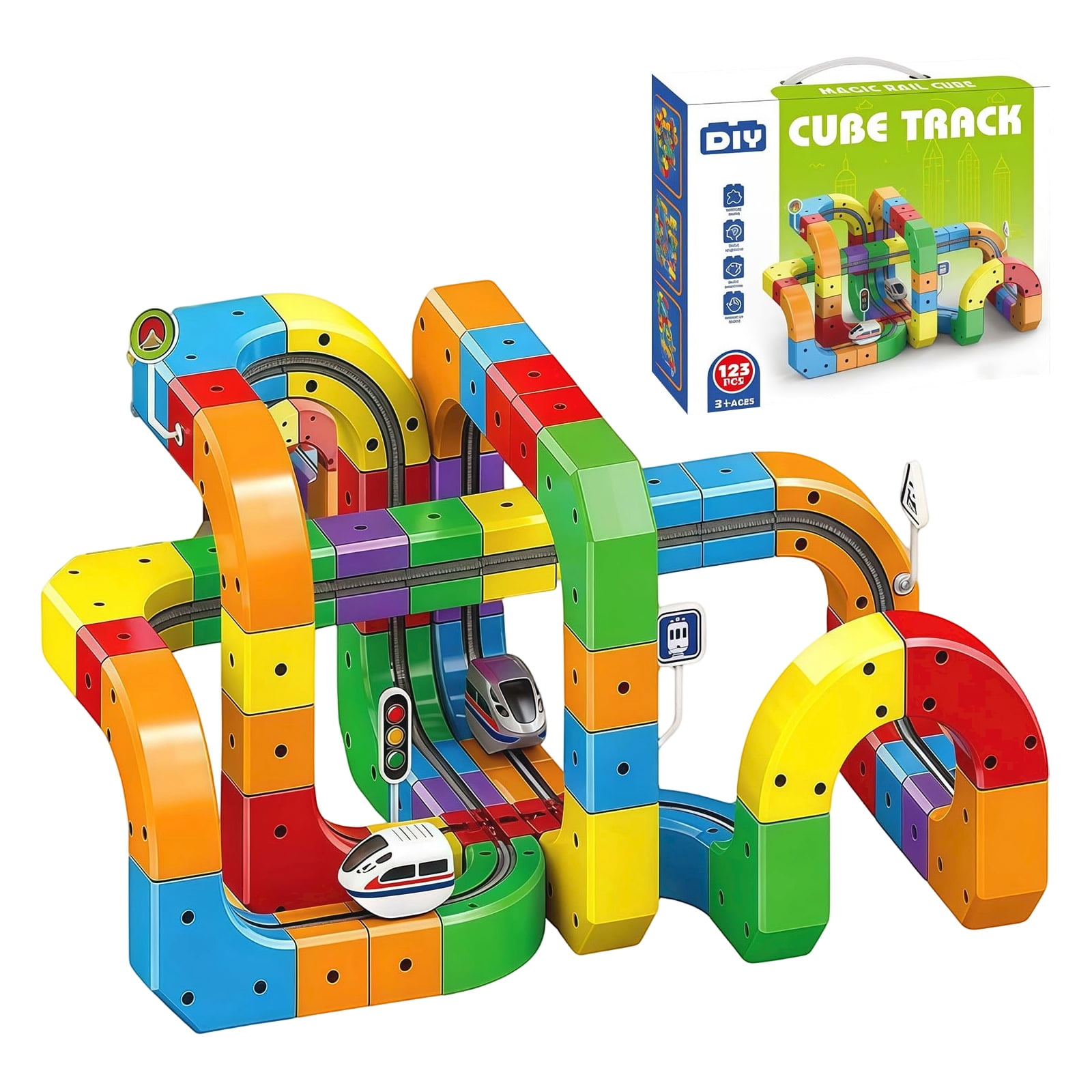 2026 New klick Rail Electric Train Set, 159 PCS Electric Train Set Flexible Race Track with 1 Cars, Gravity-Defying 3D Stem Learning Toy, Click Rail Train Track Set (Style 1 (123PCS))
