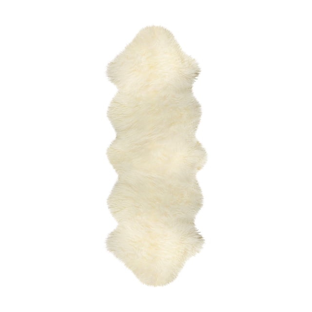 H-Natural New Zealand Sheepskin Rug with an elongated, irregular shape and ultra-thick 2.5-inch natural cream sheepskin fur pile, featuring a soft micro suede anti-skid backing, ideal for adding warmth and plush comfort to indoor areas or as a seat cover.