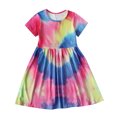 thumbnail image 2 of EGNMCR Robe Sans Manches Col Rond Été Filles Manches Courtes Motif Teinture sur Nœuds Robe Col Rond Robe Fille, 2 of 6