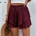 thumbnail image 4 of Yuyuzo Shorts for Women Drawstring High Waisted Double Layered Ruffle Shorts Wide Leg Casual Summer Beach Shorts, 4 of 7