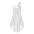 thumbnail image 4 of RUNQHUI Robe à une Épaule pour Enfants Filles en Mousseline Demoiselle d'Honneur Robe Asymétrique Formelle Bal Fête Robes Blanc 10, 4 of 6