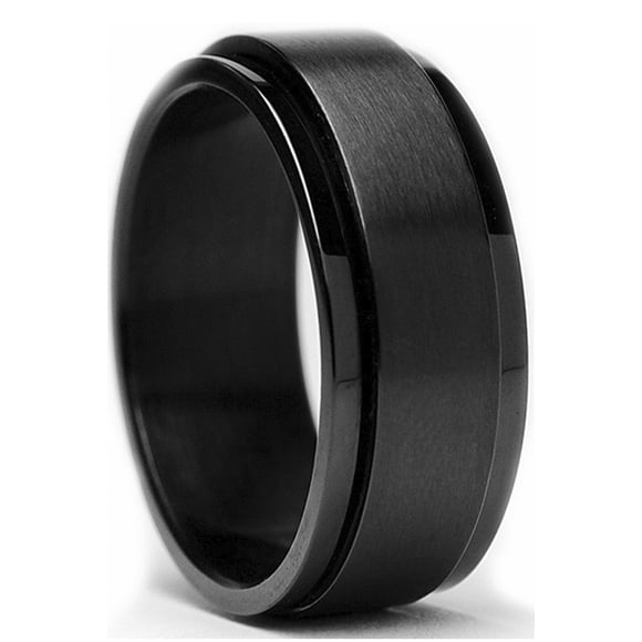Men's Black Stainless Steel Spinner Fidget Ring Anxiety Band 8MM