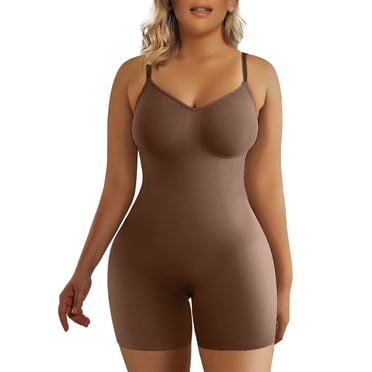 PEASKJP Gaine String pour Femmes, Maintien Ferme, Body à Col Rond pour Femmes, Hauts Côtelés Sans Coutures, Café S