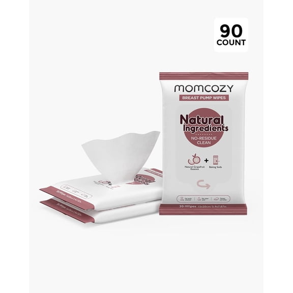 Momcozy Natural Breast Pump Wipes for Pump Parts Cleaning On-the-go, Flash Clean & Resealable Pump Wipes, 90 Wipes