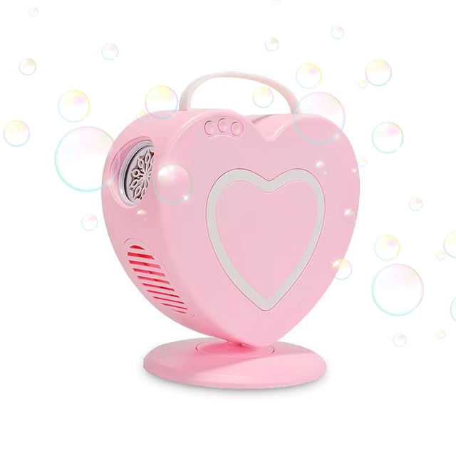 yeacher Heart-Shaped Electric Bubble Machine with Remote Control, Rechargeable Battery, and Multi-Hole Design for Outdoor Weddings and Parties - Pink (ES-73)