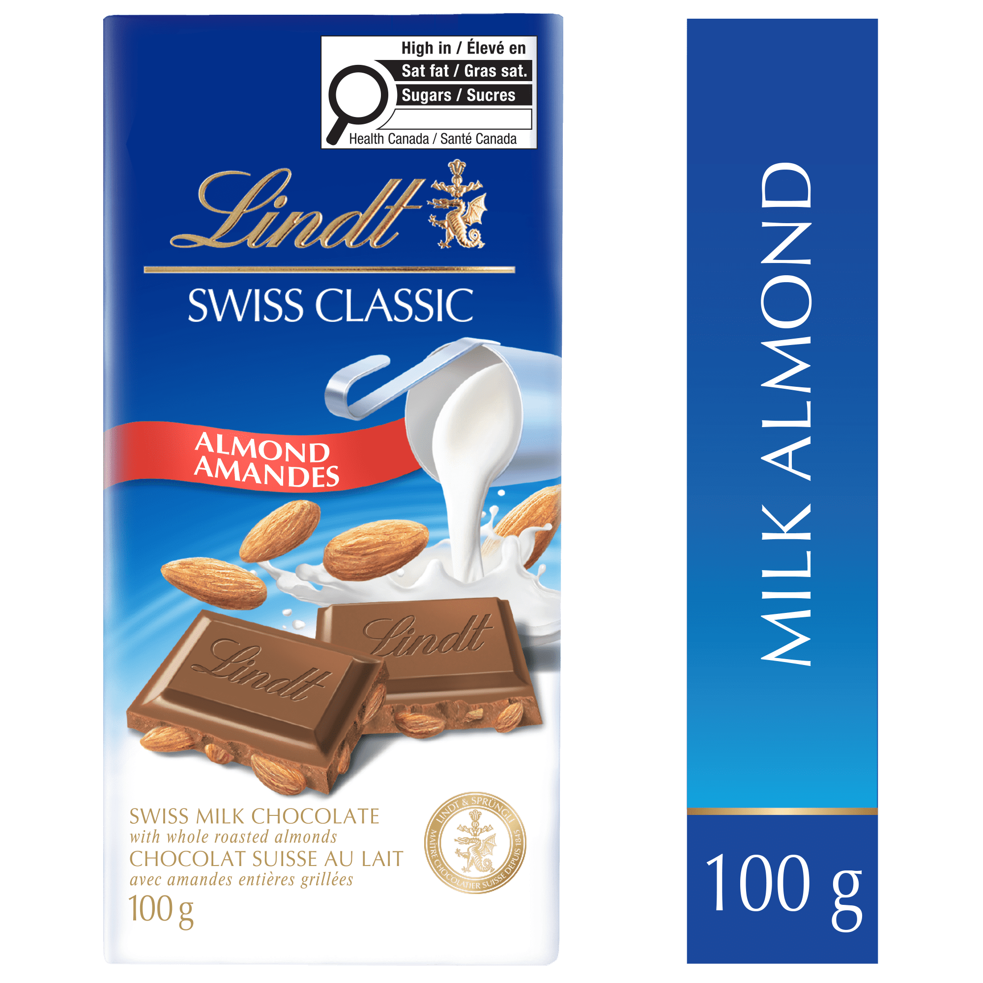 Chocolat au lait avec amandes Lindt SWISS CLASSIC – Barre (100 g)