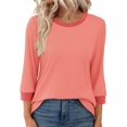 thumbnail image 4 of HAiming Chandails 3/4 pour Femmes, Hauts Habillés Décontractés, Blocs de Couleur, Col Ras du Cou, T-Shirts Basiques de Mode d'Automne, Vêtements, 4 of 7