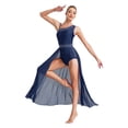 thumbnail image 1 of iiniim Femme Paillettes Strass Costume de Danse Lyrique Robe Fendue Sans Manches Bleu Marine TTG, 1 of 7