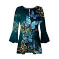 thumbnail image 4 of CEHVOM T-shirts Plissés Basiques à Manches 3/4 Trompette Imprimée Boutonnée pour Femmes en Solde, 4 of 5