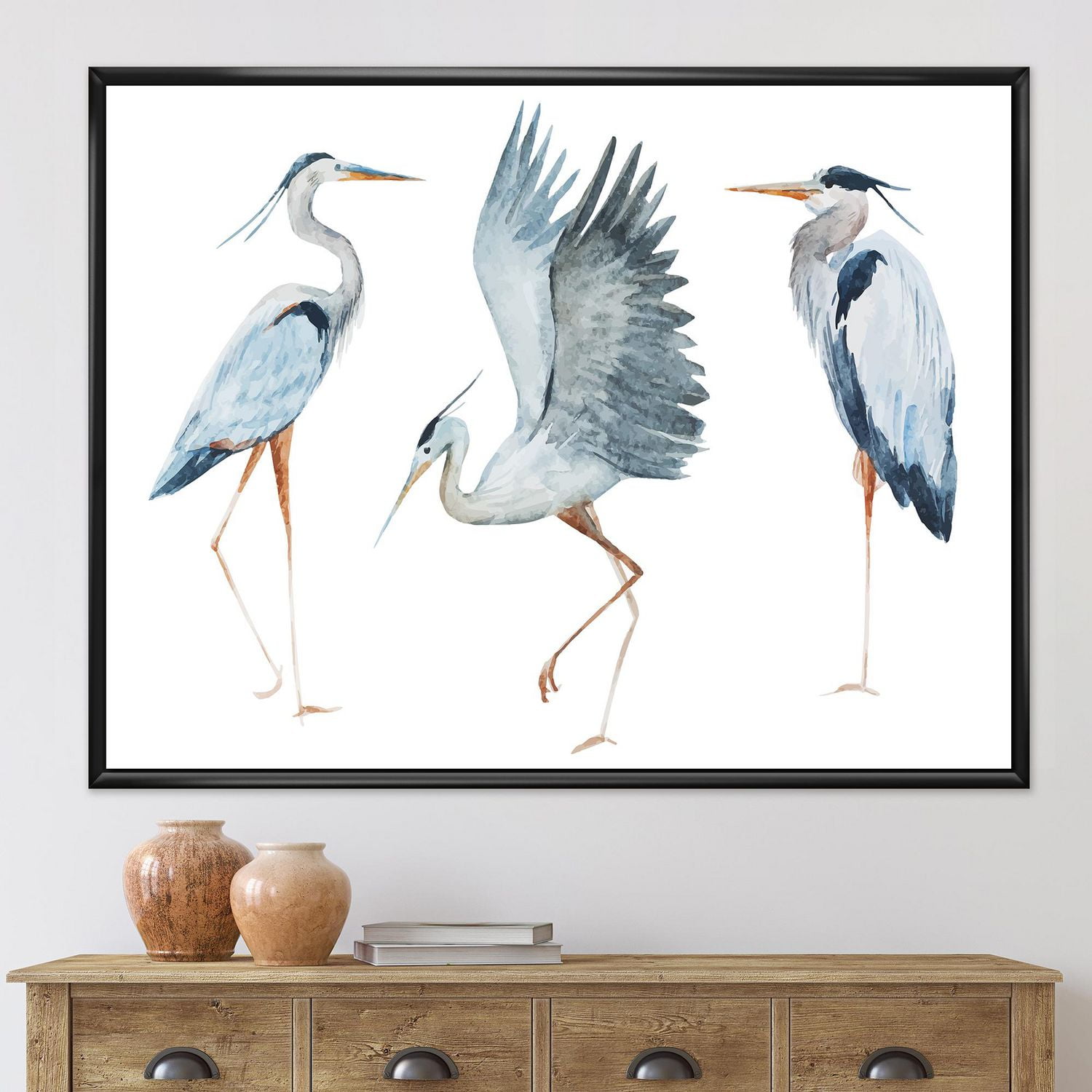 Designart Oiseaux Héron II ART MURAL À CADRE FLOTT