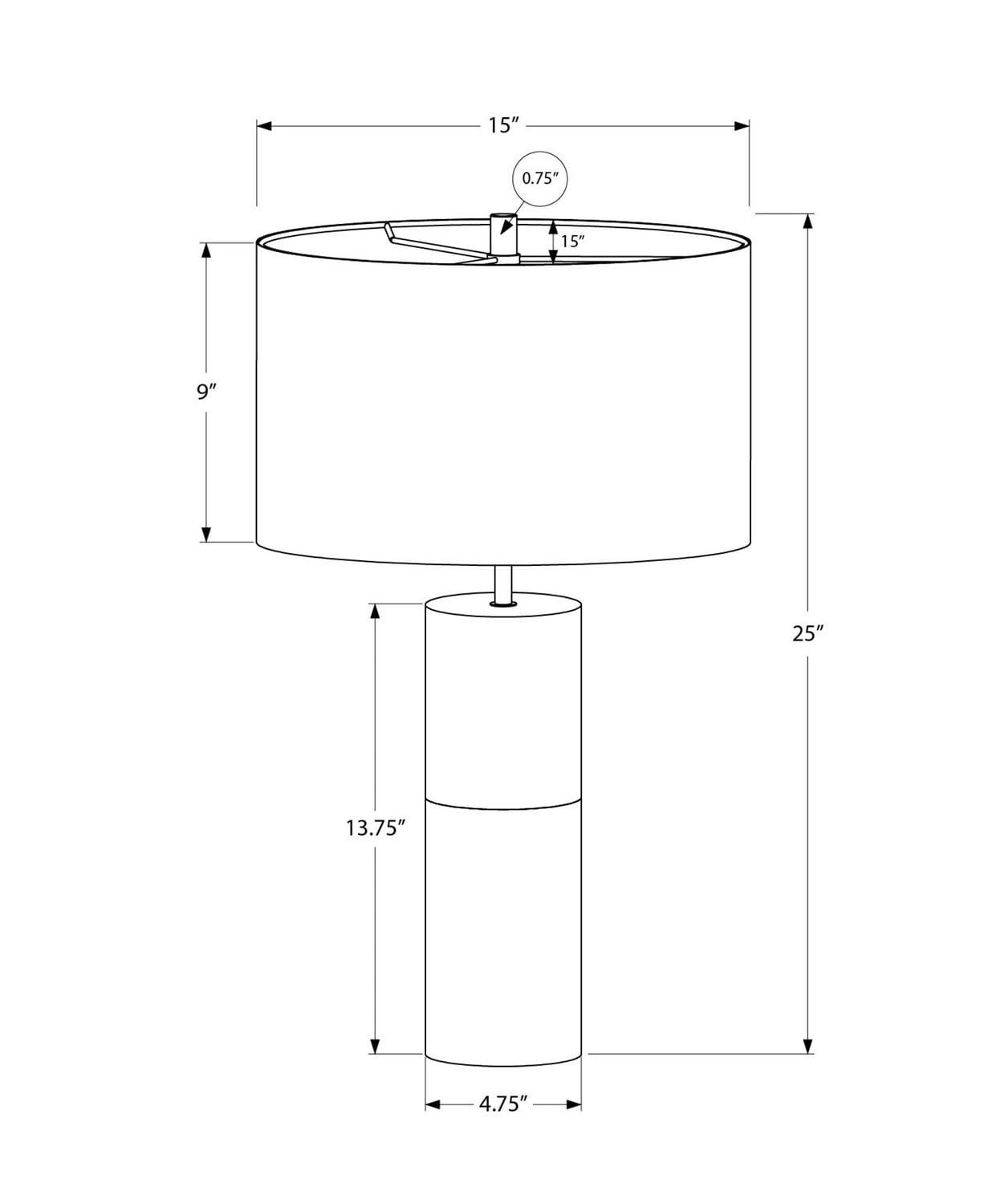 Monarch Specialties  Luminaire, 25"h, Lampe De Table, Béton Noir, Ombre Noire, Contemporain