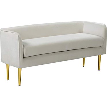 Meridian Furniture Audrey Collection Modern | Contemporary Velvet Upholstered Bench with Sturdy Metal Legs in Gold Finish, 52" W x 19" D x 24" H, Cream