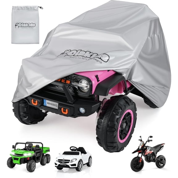 OLAKIDS Housse pour Voiture Jouet à Chevaucher pour Enfants, Grand Protecteur Extérieur pour Véhicules Électriques pour Tout-Petits Roues Motrices Jeep Camion, Ajustement Universel Imperméable Coupe-Vent Protection Toutes Saisons avec Sac de Rangement
