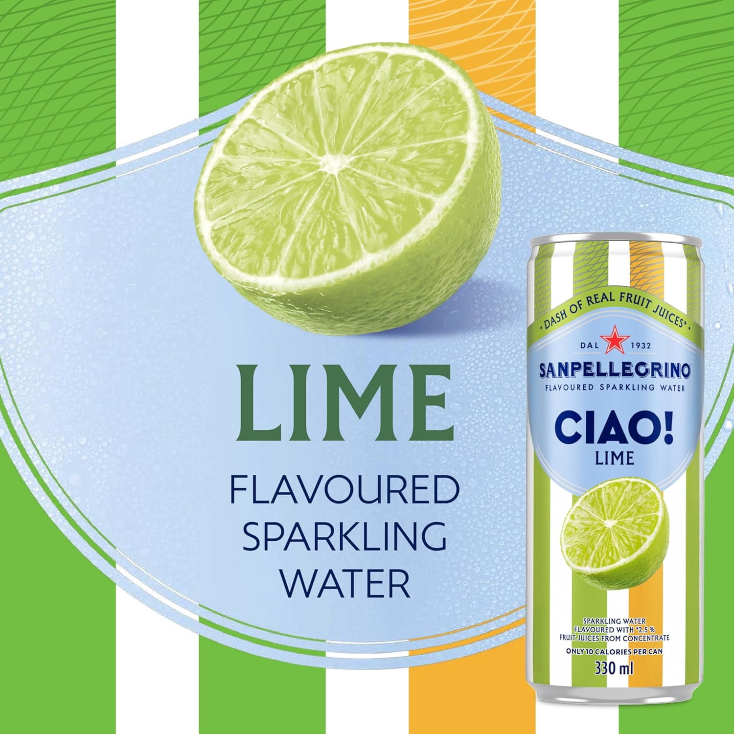 San Pellegrino CIAO! Eau Pétillante Aromatisée à la Lime, Touche de Vrai Jus de Fruits 6x330ml