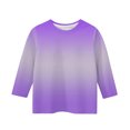 thumbnail image 5 of 2025 Filles T-Shirts Décontractés Manches 3/4 Col Rond Tops d'Été T-Shirts Unis Blouses d'Automne Pulls Tops Violet, 5 of 5