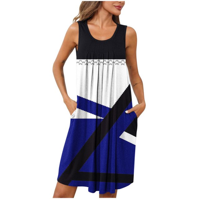 Ovzne Robes pour Femmes 2025 Robe Femmes Femmes Imprimé avec Poches Chemises de Nuit Sans Manches Vêtements de Nuit devant Plissé Nuisette Col Rond Robe de Nuit Robe de Printemps Imprimée Liquidation