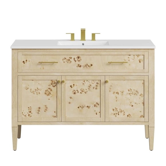 Pemberly Row 48" Single Sink Wood Bathroom Vanity in White/Burl Oatmeal