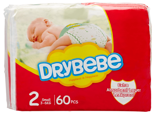 DB-1011 DryBebe #2 - Baby Diapers Small pack of 60 units.   / Couches Bébé Petit paq.de 60 unités.
