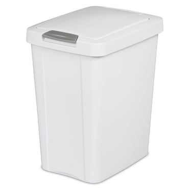Sterilite Poubelle TouchTop de 28 L, poubelle au profil mince avec couvercle à fermeture à loquet, ouverture facile par pression, blanc