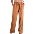 thumbnail image 1 of FNFYFH Clearance Womens Wide Leg Pants with Pockets Drawstring Cotton Linen Pant Solid Palazzo Trousers,Yellow, 1 of 9