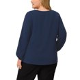 thumbnail image 3 of GRACE & GRANDEUR Women's Plus Size Fashion Work Long Sleeves Ribbon Front Chiffon Blouse 1X Dark Blue, 3 of 6