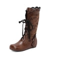 thumbnail image 4 of Xfvqtps Bottes pour Femmes Bottes d'Hiver Vintage Boho Plates Mi-Mollet Bottillons à Lacets Bout Rond Design Brodé Doublées en Molleton Chaussures Confortables Brun, 4 of 8