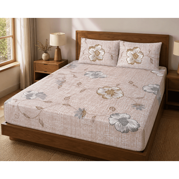 Cotton Bedsheet Set King Blush Meadow Floral